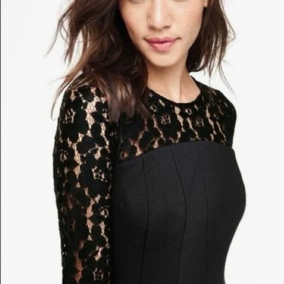 Boden Floral Lace Upper A-Line Pleated Longsleeve Black Dress - Size 6 R - Picture 10 of 11